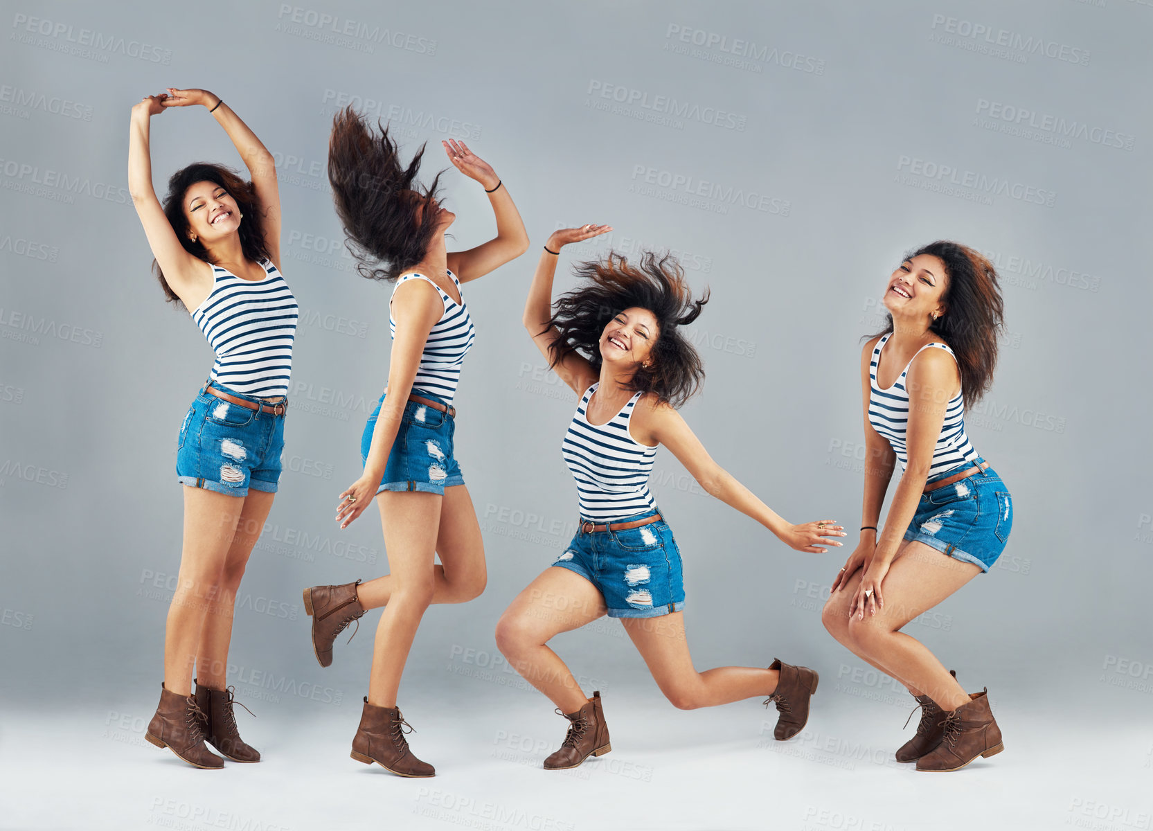 Buy stock photo Composite of a carefree young woman posing in studio