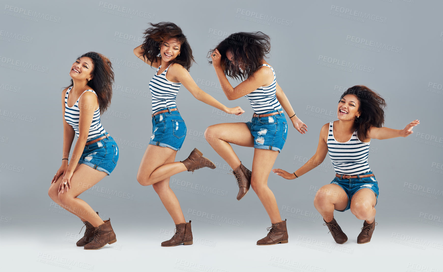 Buy stock photo Composite of a carefree young woman posing in studio