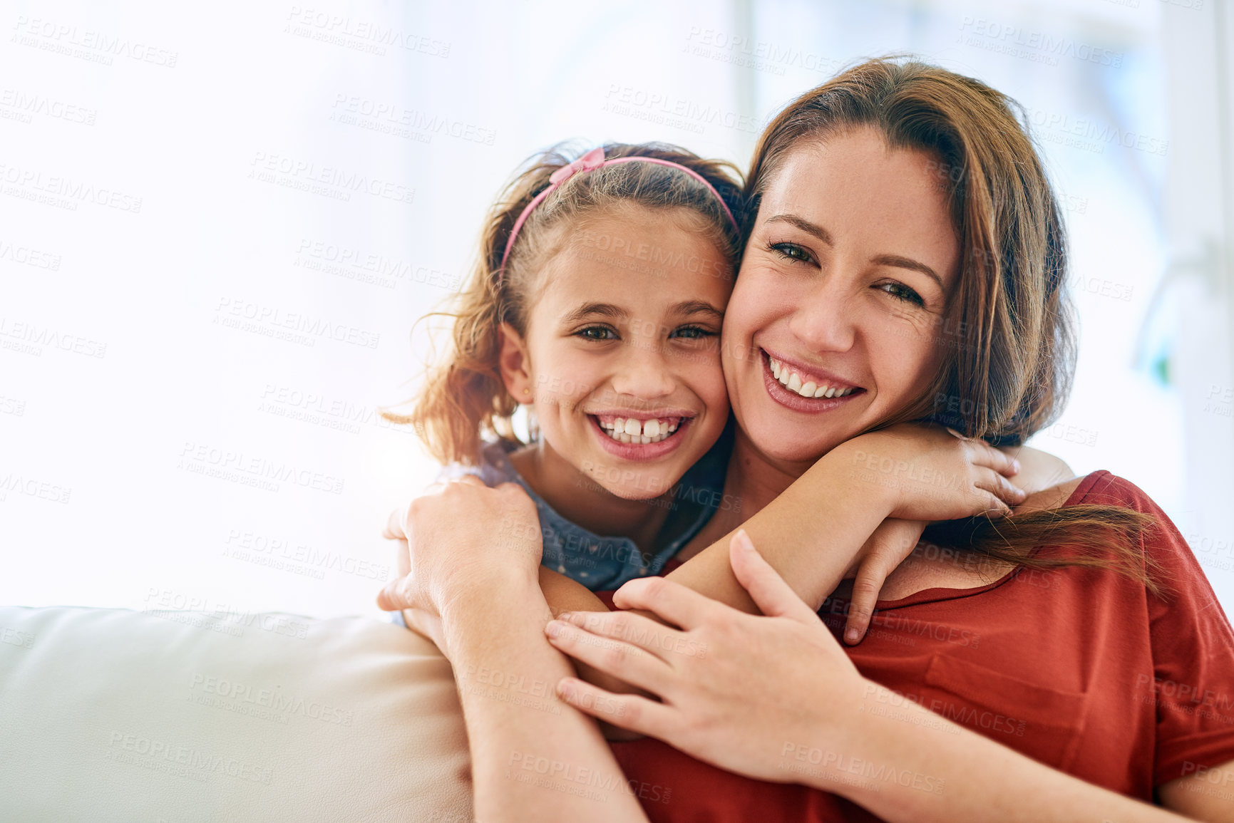 Buy stock photo Portrait of a mother and daughter spending quality time together at home