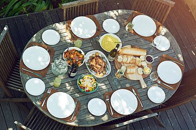 Buy stock photo Shot of an outdoor lunch on a table