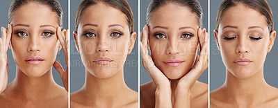 Buy stock photo Composite shot of a young woman with radiant skin
