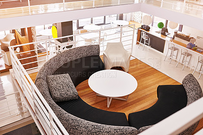 Buy stock photo High angle shot of a break room in an empty office