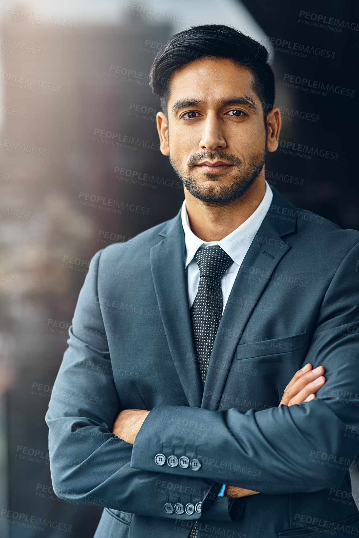 Buy stock photo Office, pride and portrait of man with confidence, career and trust in business opportunity. Consultant, entrepreneur or businessman with arms crossed, ambition and professional in project management