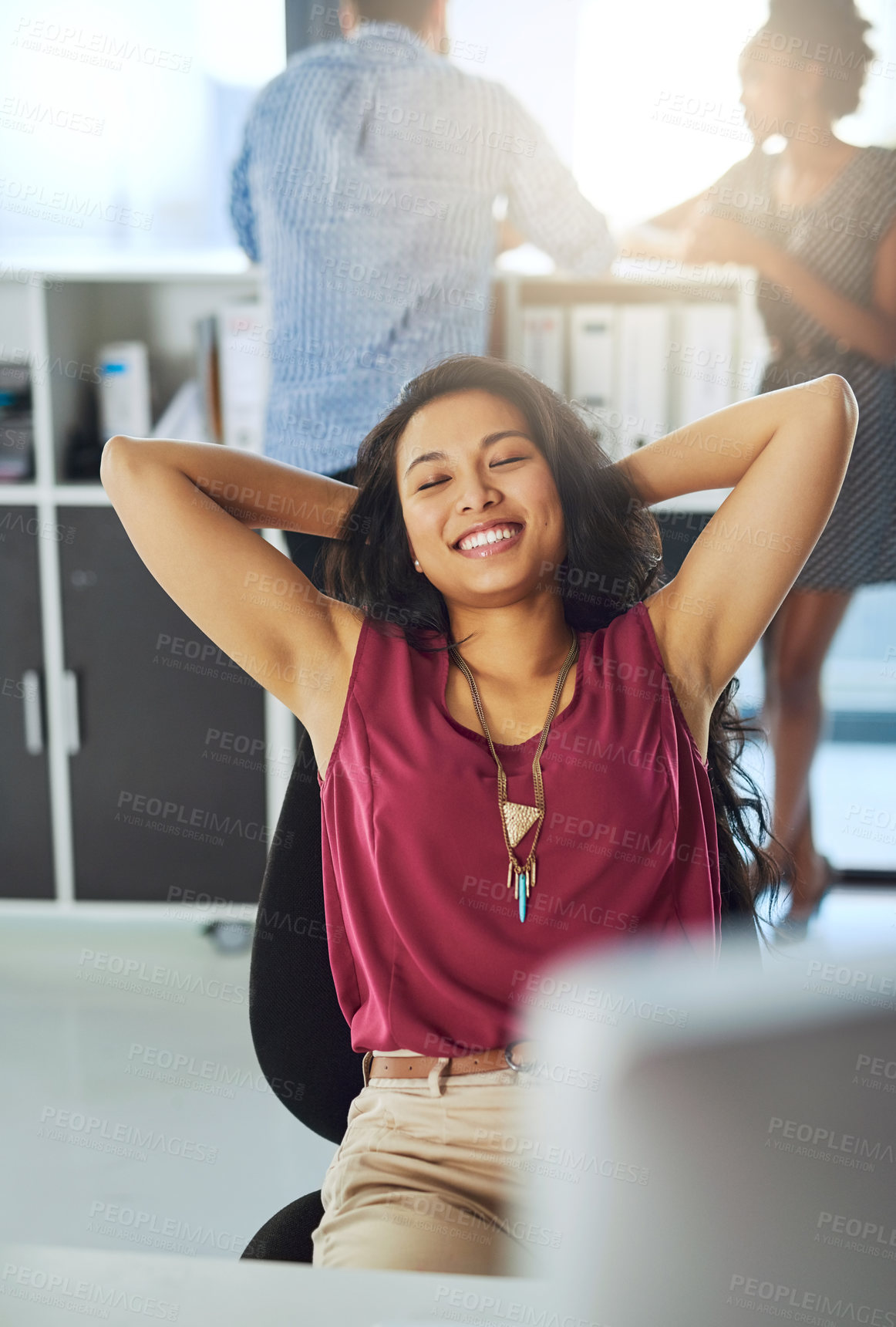 Buy stock photo Cropped shot of a young businesswoman taking a break from work