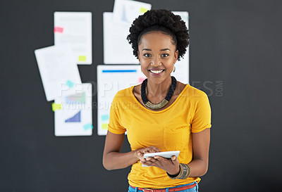 Buy stock photo Cropped shot of a young creative businesswoman in her office