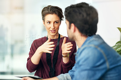 Buy stock photo Woman, people or writers talking for teamwork in startup meeting for writing solution, speaking or discussion. Brainstorming, journalists and editors planning for creative ideas and collaboration