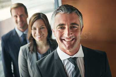 Buy stock photo Portrait of a team of professionals standing together in an office