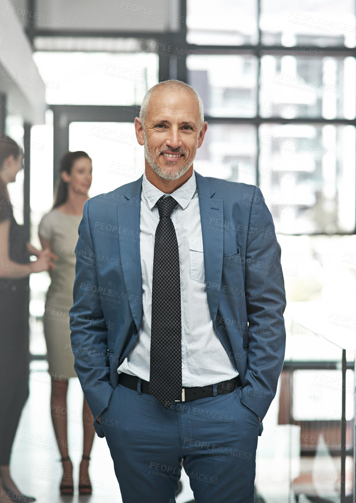Buy stock photo Corporate, office and portrait of businessman with smile for company, job and pride at law firm. Happy, attorney and mature person with confidence for legal career, management and leadership at work
