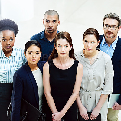 Buy stock photo Pride, diversity and portrait of business people in office for teamwork, collaboration and leadership. Career, confident and top view of financial advisors with manager for internship in workplace