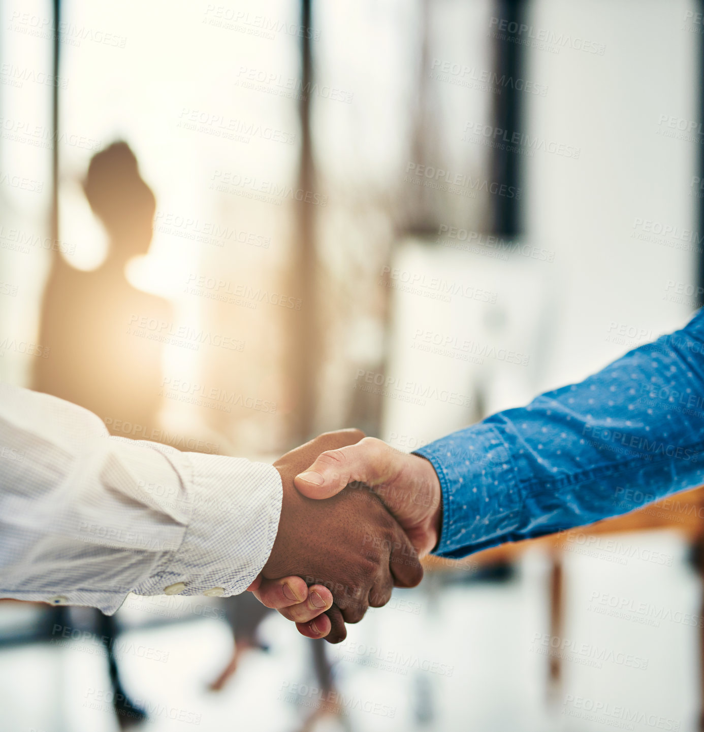 Buy stock photo Closeup shot of businesspeople shaking hands in a office