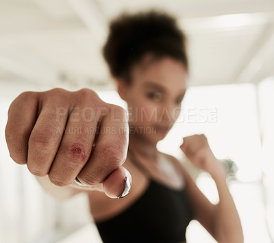 Buy stock photo Closeup shot of a sporty young woman with a scar on her hand