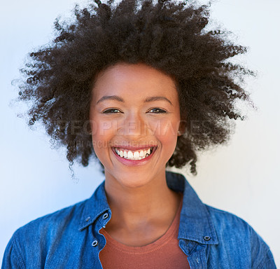 Buy stock photo Portrait of an attractive young woman giving you a toothy smile