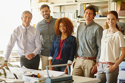 Buy stock photo Portrait of a group of architects having a meeting in their office