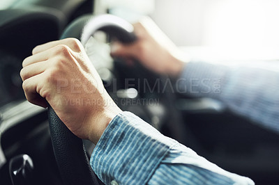 Buy stock photo Closeup shot of a man driving a car