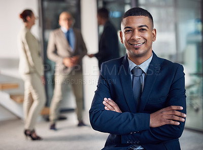 Buy stock photo Portrait of a corporate businessman standing in an office