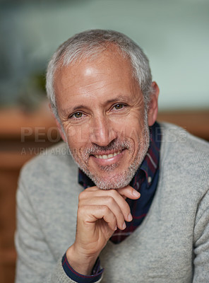 Buy stock photo Portrait, businessman and smile in workplace for career, commitment and management with pride. Face, ceo and corporate male person in office for startup, development and international project 