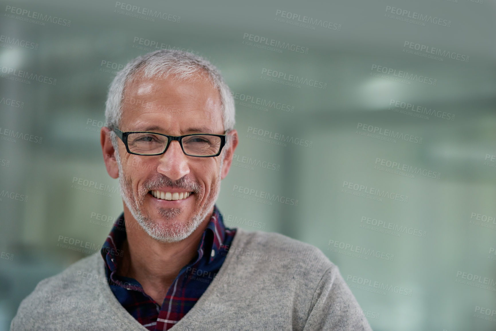 Buy stock photo Portrait of a mature businessman standing in an office