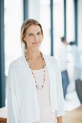 Buy stock photo Portrait of a happy businesswoman in her office