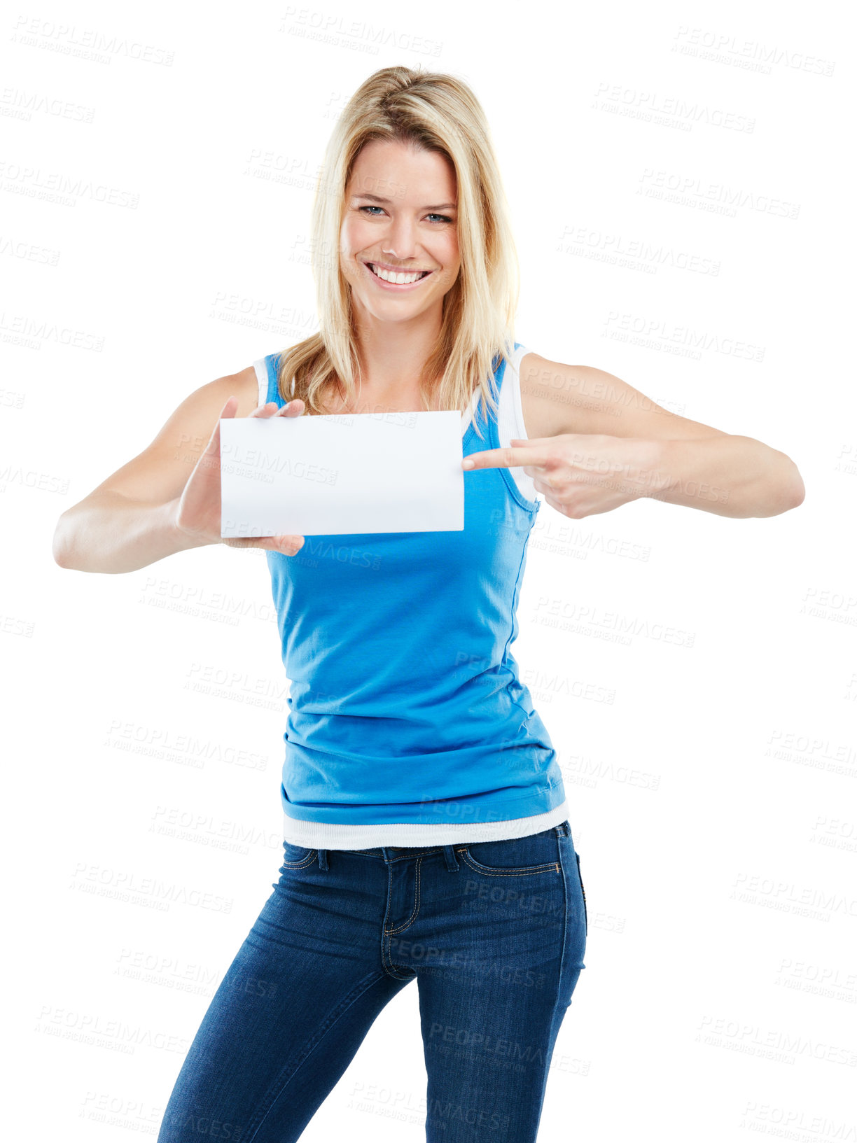 Buy stock photo Studio shot of an attractive young woman holding up a blank card