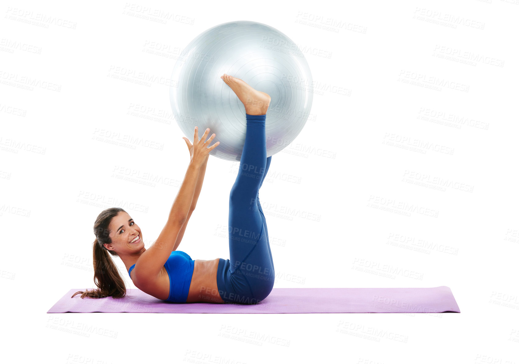 Buy stock photo Portrait of a sporty young woman practising yoga against a white background