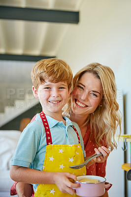 Buy stock photo Portrait of a mother and son having fun together at home