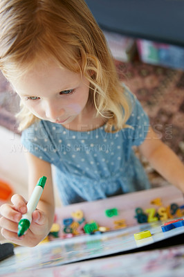 Buy stock photo Cropped shot of an adorable little girl having fun at home