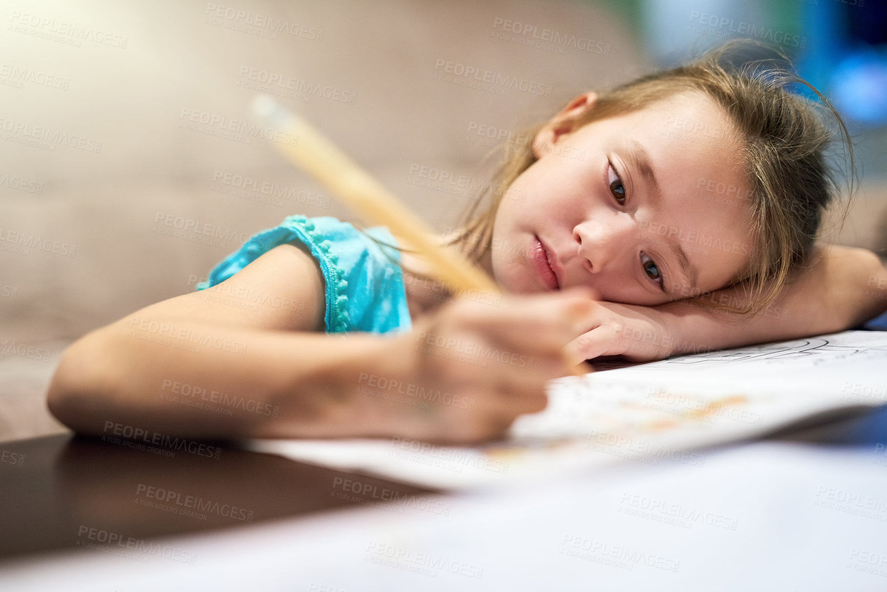 Buy stock photo Cropped shot of a little girl colouring in a picture