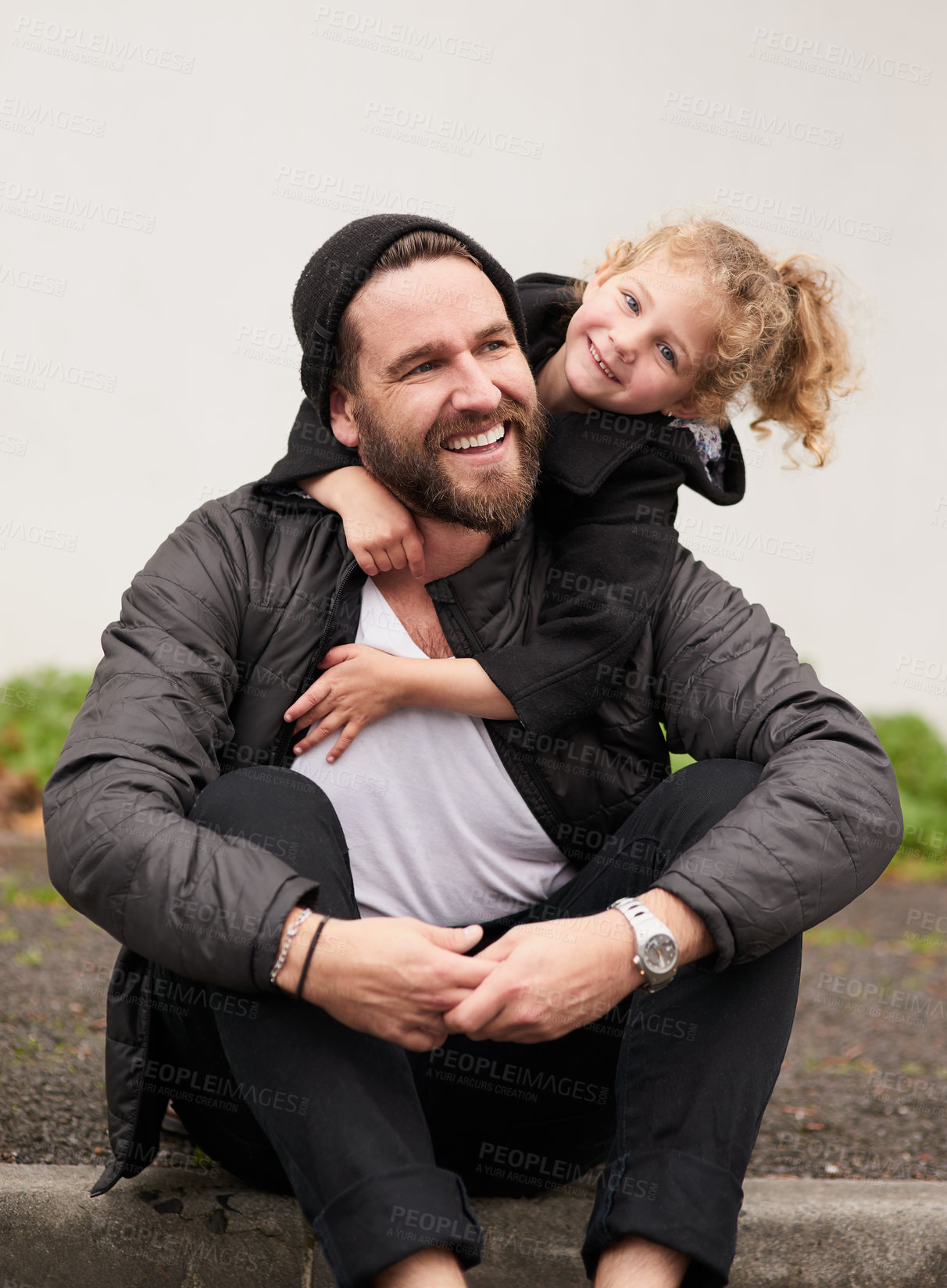 Buy stock photo Cropped shot of a father and daughter bonding together at home