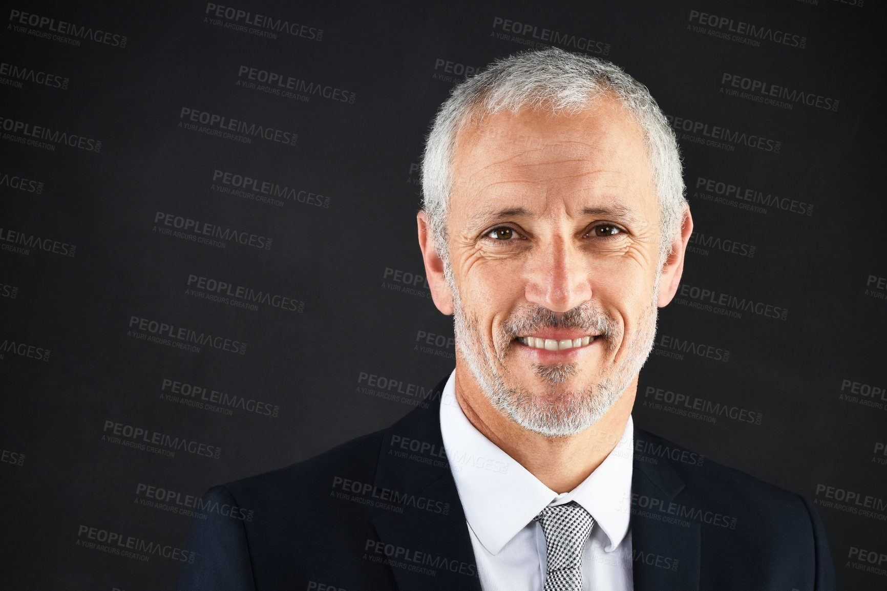 Buy stock photo CEO, management and portrait of business man in studio on black background for corporate mission. Company, face and trust with confident mature manager in suit for professional career on space