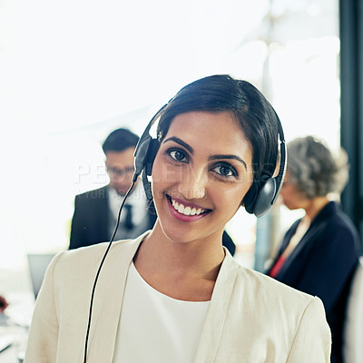 Buy stock photo Portrait of a friendly support agent working in an office