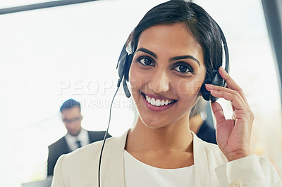 Buy stock photo Portrait of a friendly support agent working in an office