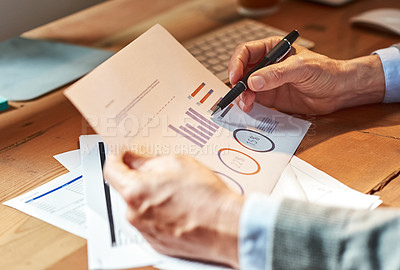 Buy stock photo Accountant, hands and team report chart for business, graph and data analysis documents on table. Financial manager, planning and marketing finance statistics, sales and profit results in investment