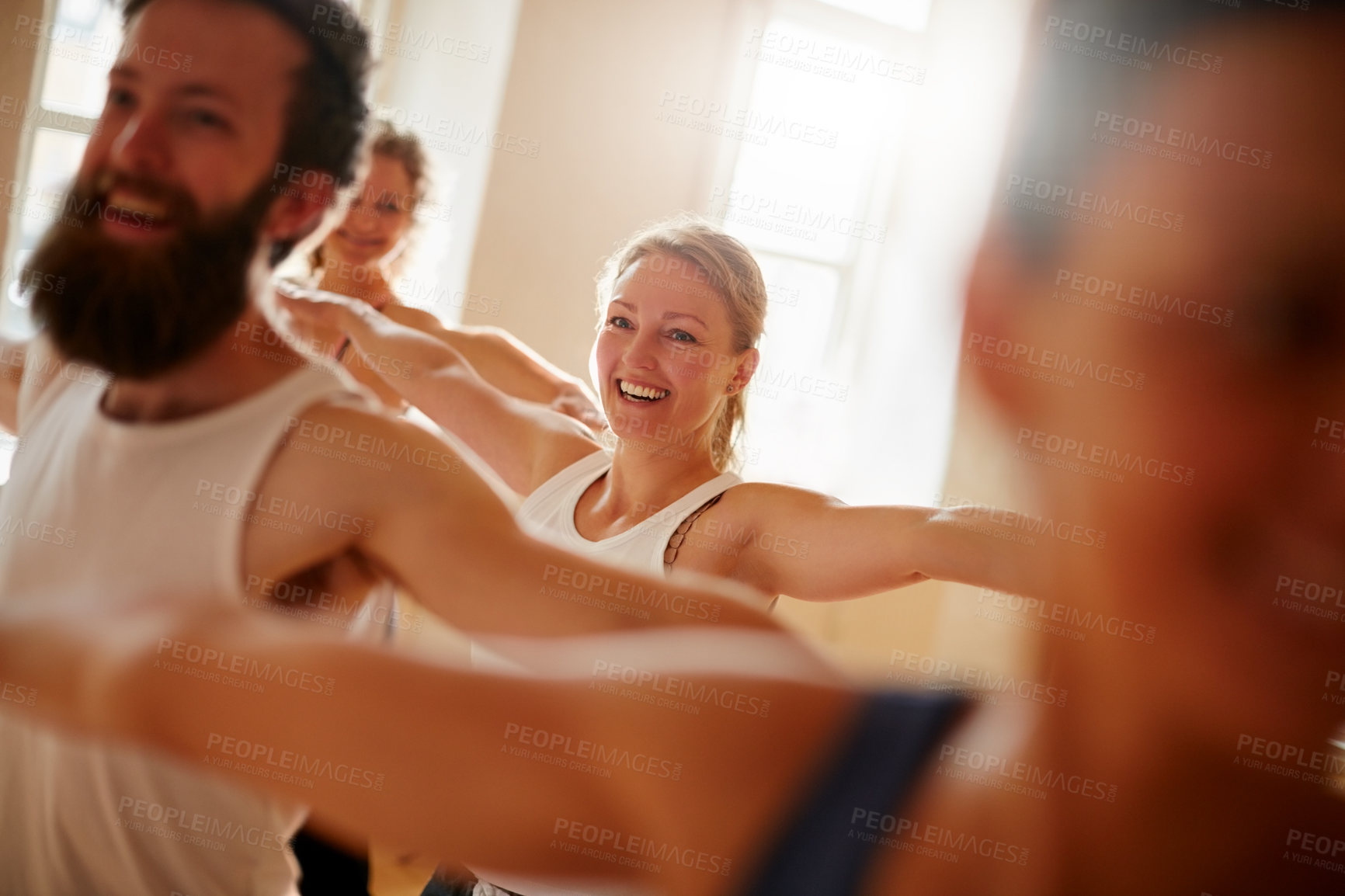 Buy stock photo Cropped shot of a group of people attending a yoga class