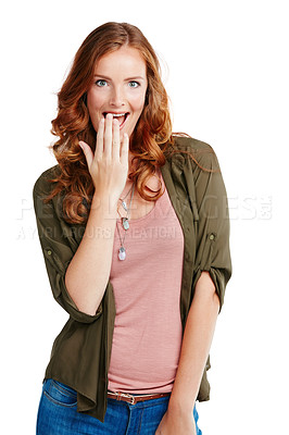 Buy stock photo Shot of a young woman posing against a white background