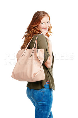 Buy stock photo Shot of a young woman posing against a white background