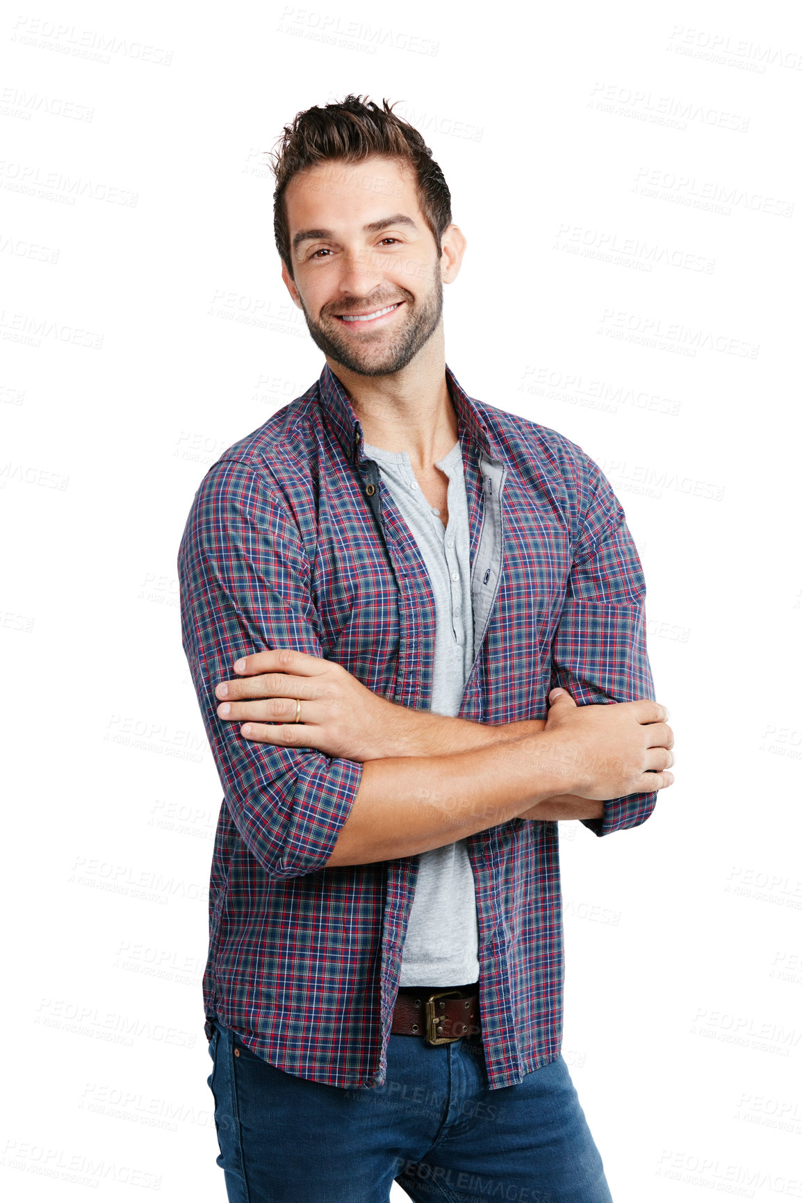 Buy stock photo Studio shot of a young man posing against a white background