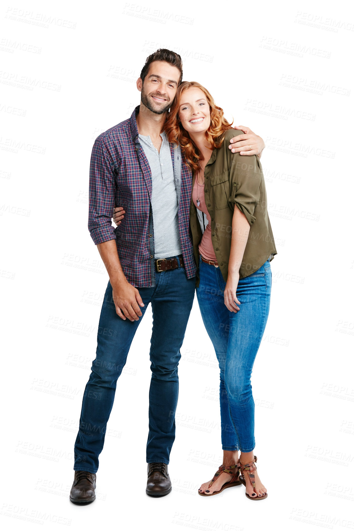 Buy stock photo Shot of a couple posing against a white background