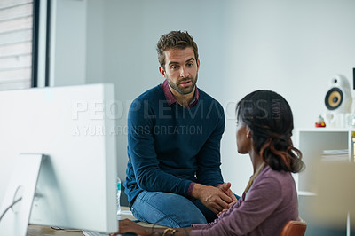 Buy stock photo Cropped shot of colleagues working together in an office