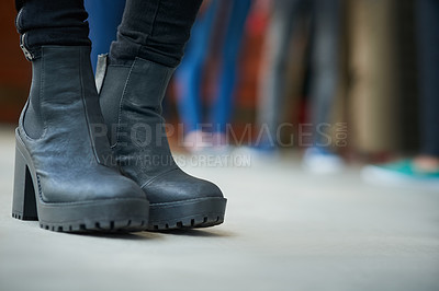 Buy stock photo Closeup shot of a woman wearing a pair of fashionable boots