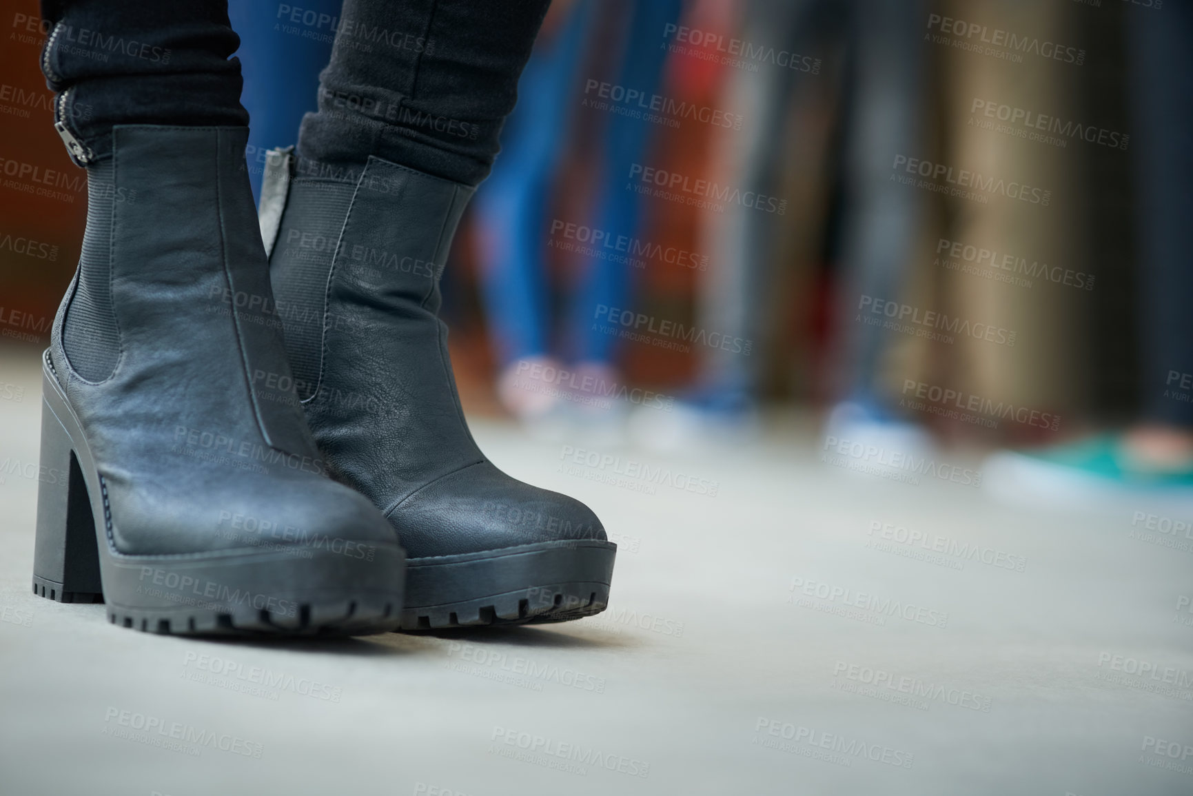 Buy stock photo Closeup shot of a woman wearing a pair of fashionable boots