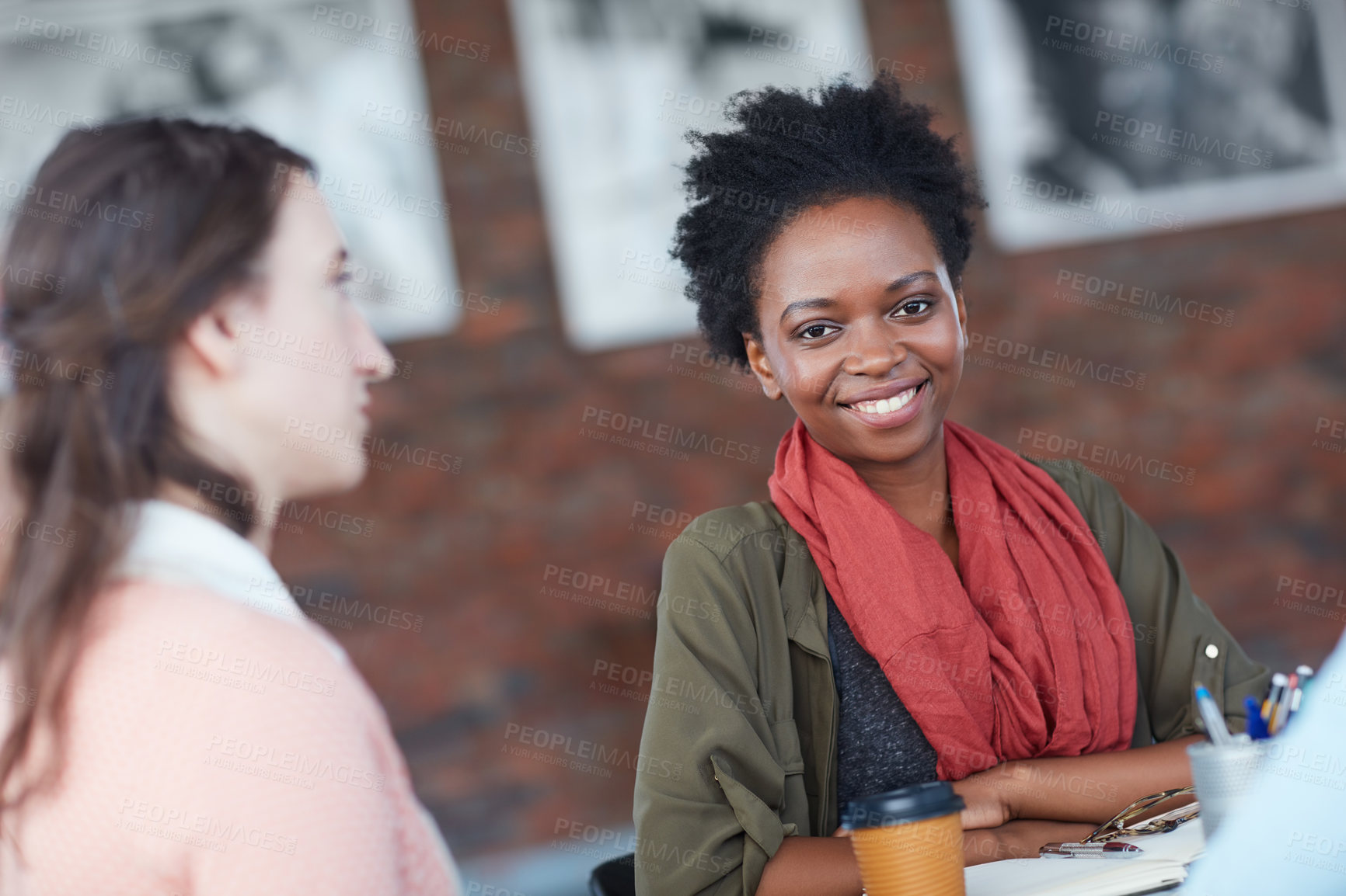 Buy stock photo Portrait of a young university student sitting in her classroom during a group project