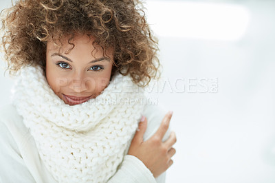Buy stock photo Portrait of an attractive young woman dressed in winter attire