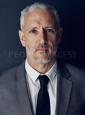Buy stock photo Sad, angry and portrait of business man in studio for professional, corporate or manager. Mental health, depression and senior with face of male ceo on black background for executive and frustrated 