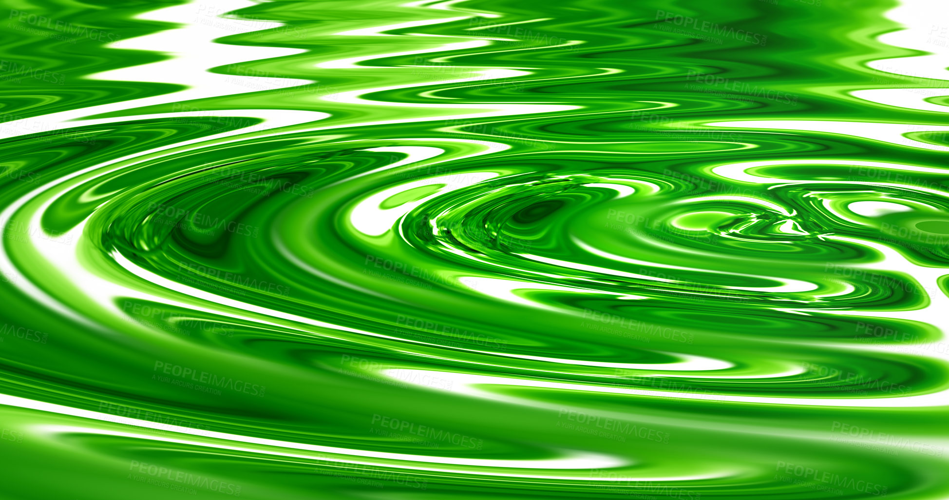 Buy stock photo 3D, animated and VFX of neon, shiny and futuristic waves making ripples in liquid green color substance. Texture, movement and pool with glowing zen water for a vaporwave aesthetic background