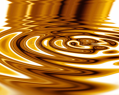 Buy stock photo Closeup smoothly Animated 3d Cgi golden shiny waves making ripples in liquid golden color substance. Shiny graphic of a glowing gold color water or fluid with a shining reflection on the surface 