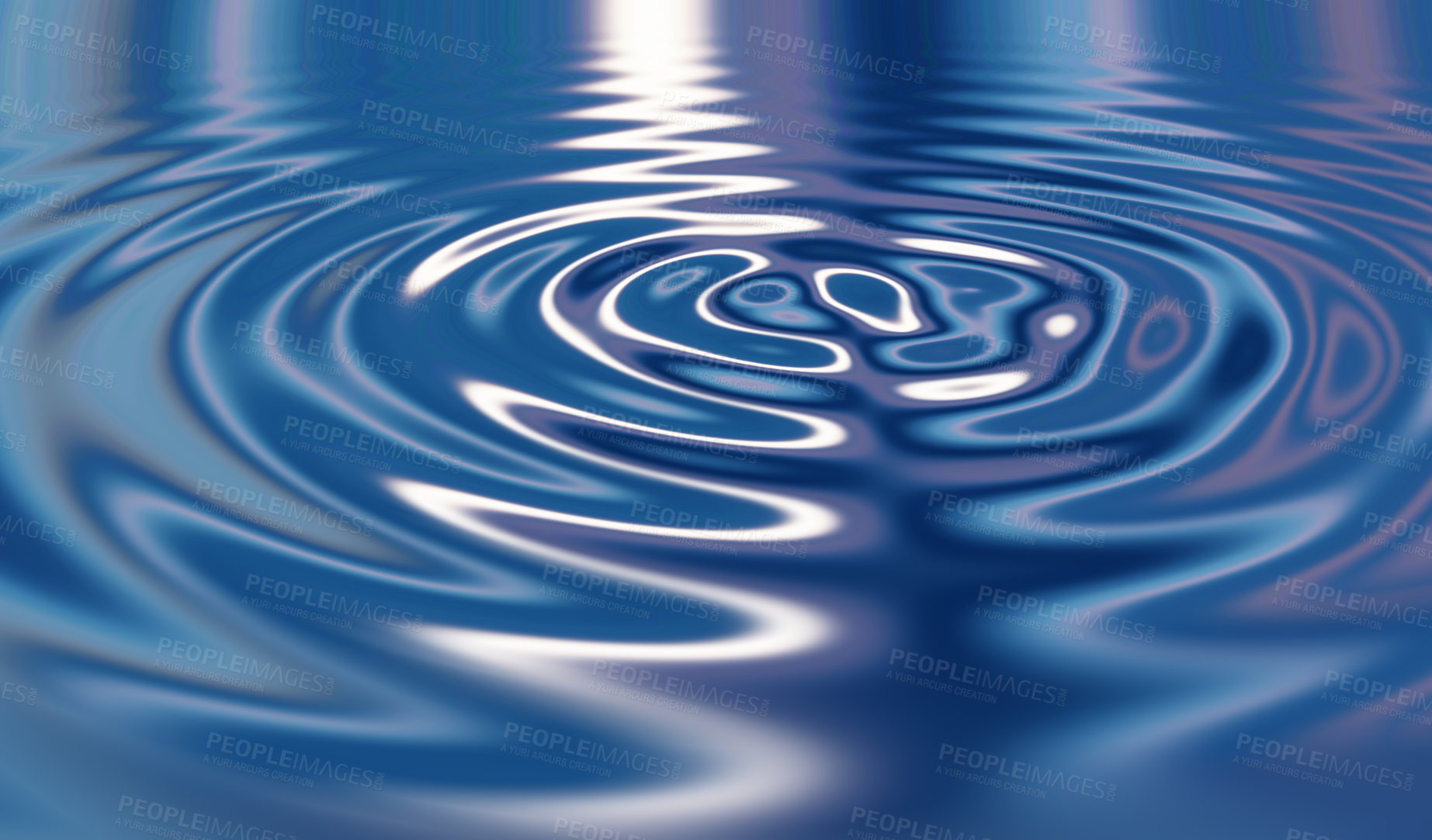 Buy stock photo 3D liquid ripples or VFX blue shiny waves substance with a metallic reflection on surface. Texture, movement and motion in a futuristic pool with glowing water for a vaporwave aesthetic background
