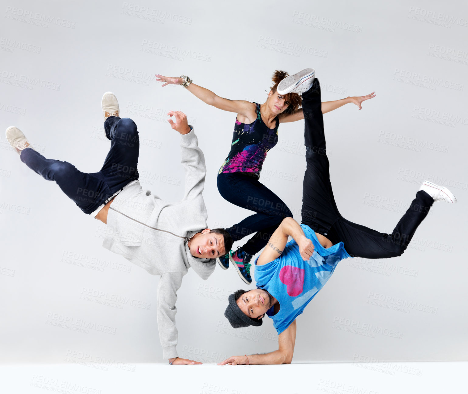 Buy stock photo Portrait of a group of young hip hop dancers showing different dancing poses