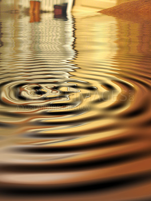 Buy stock photo Waves, ripple and gold with water drop pattern with mockup for 3d, digital and texture. Environment, design and futuristic with liquid in background for abstract, sustainability and art deco graphic