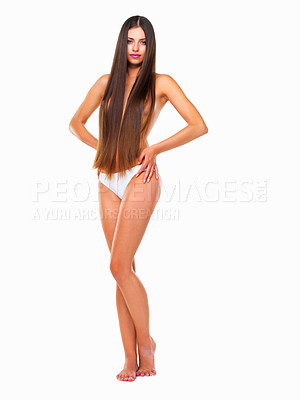 Buy stock photo Full length of provocative young woman posing over white background