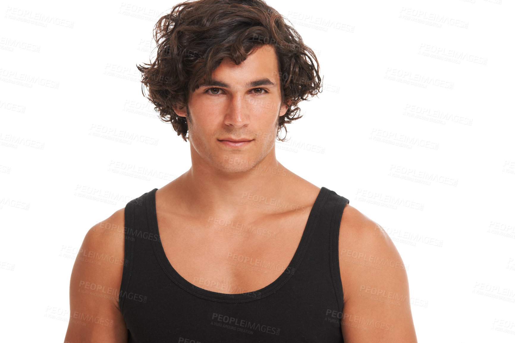 Buy stock photo Serious, handsome and portrait of man on a white background with confidence, beauty and muscles. Skincare, dermatology and isolated Australian male person in studio for wellness, health and hair